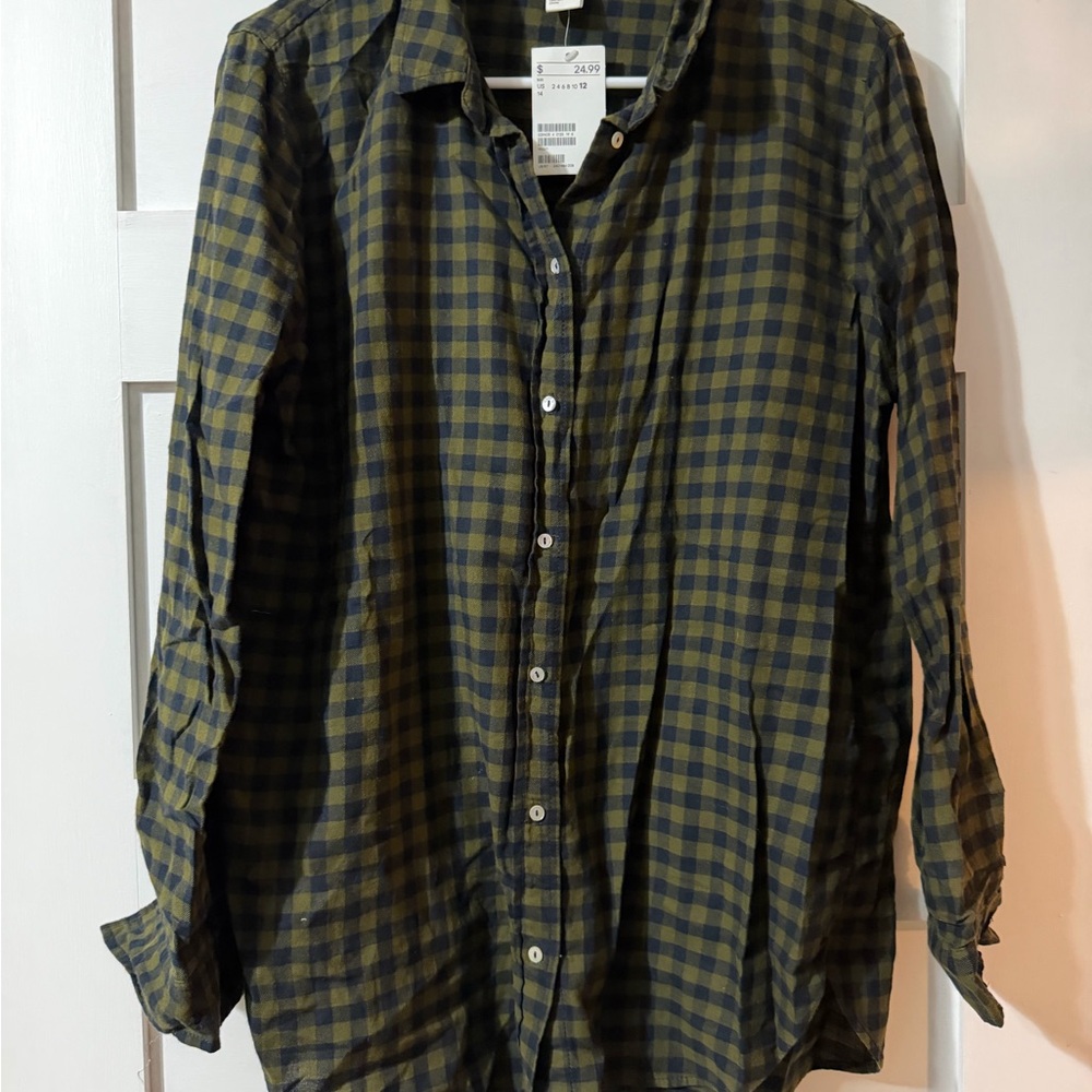Olive Green Buffalo Check Button-Up Shirt